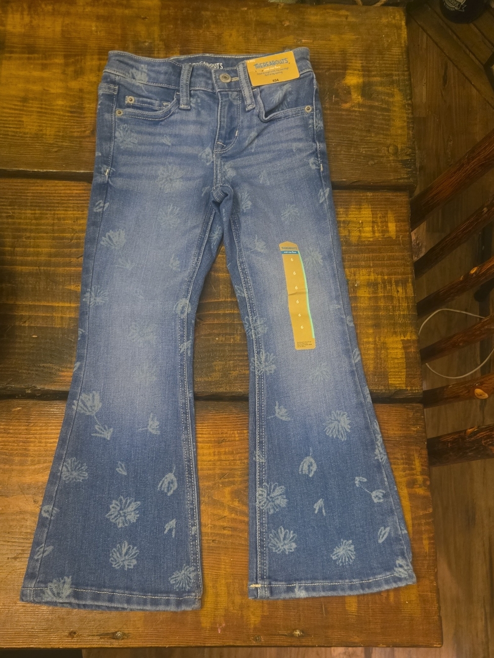Girls Blue Floral Flare Jeans